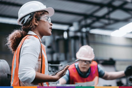 women in hardhat working